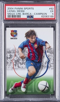 2004-05 Panini Sports Mega Cracks Barca Campeon "Accion" #62 Lionel Messi Rookie Card - PSA EX 5